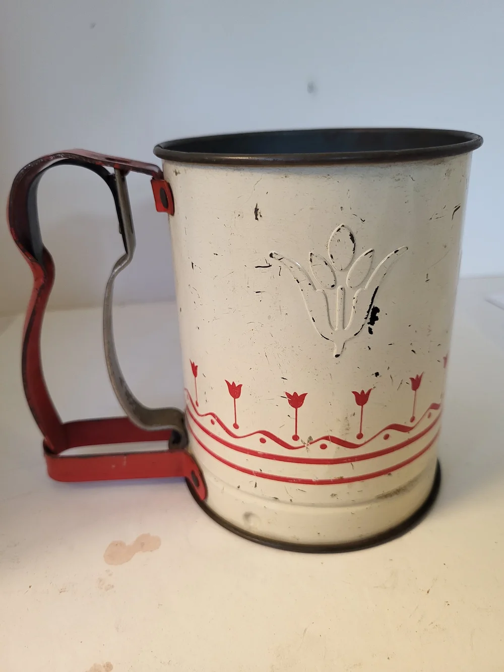 1950s Androck Hand-i-Sift Jr. Flour Sifter Red Tulip